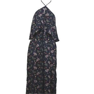Everly ~ Navy Floral ~ Halter Jumpsuit ~ size Medium ~ dropped inseam